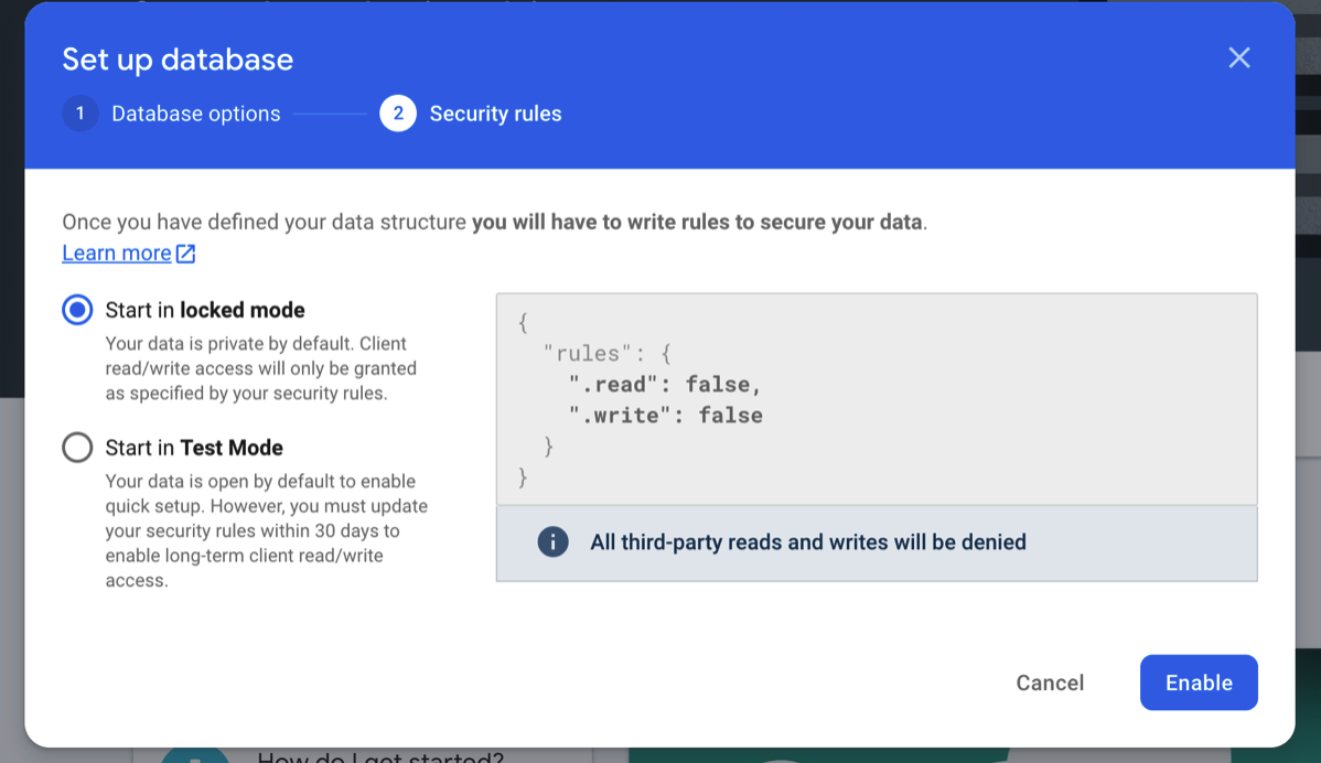 Setting up firebase rules